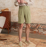 Brescia Cotton Blend Seersucker Double Pleated Bermudas