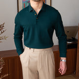 Textured Knit Cotton Blend Long Sleeve Polo