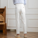 Moneglia Seersucker Double Pleated Straight Fit Trousers