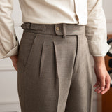 Cambridge Houndstooth Straight Fit Pleated Trousers