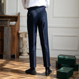 London Wool Blend Textured Double Pleated Trousers