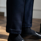 London Wool Blend Textured Double Pleated Trousers