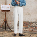 Paris Cotton Pleated Straight Fit Denim Trousers