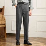 Hollywood Herringbone Straight Fit Double Pleated Trousers