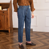 Denim Lorenzo Vintage Pleated Straight Fit Trousers