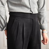 Moneglia Ribbed Straight Fit Pleated Trousers