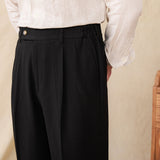 Livorno Seersucker Pleated Straight Fit Trousers