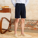 Brescia Cotton Blend Seersucker Double Pleated Bermudas