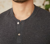 Linen Blend Henley Knit Short Sleeve T Shirt