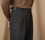 Hampshire Herringbone Wool Blend Straight Fit Pleated Trousers