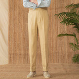 Marbella Cotton Linen Straight Fit Pleated Trousers