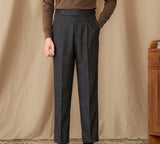 Hampshire Herringbone Wool Blend Straight Fit Pleated Trousers