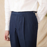 Marbella Cotton Linen Straight Fit Pleated Trousers
