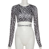 Striped Print Lace-up Short Tops