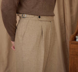 Hampshire Herringbone Wool Blend Straight Fit Pleated Trousers