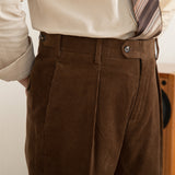 Aspen Corduroy Cotton Straight Fit Pleated Trousers