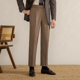 Oxford Herringbone Pleated Trousers