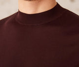Basic Mock Neck Silk Blend Knit T-Shirt