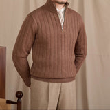 London Pleated Ribbed Half Zip Jumper
