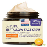 LA PURE Beef Tallow Face Cream – Grass-Fed with Aloe Vera & Hyaluronic Acid | 4 oz Deep Hydration