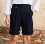 Brescia Cotton Blend Seersucker Double Pleated Bermudas