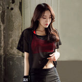 Hollow Out Mesh Blouse Crop Tops