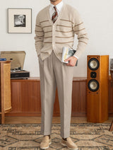 Oxford Striped Knitted Wool Blend Cardigan