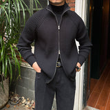 Siena Stand Up Collar Ribbed Cotton Blend Cardigan
