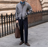 Wool Blend Harrington Herringbone Jacket