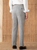 New York Cotton Linen Herringbone Straight Fit Pleated Trousers