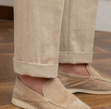 Casino Royale Linen Blend Double Pleated Straight Fit Trousers