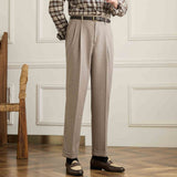 Hollywood Herringbone Straight Fit Double Pleated Trousers