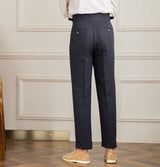 Casino Royale Linen Blend Double Pleated Straight Fit Trousers