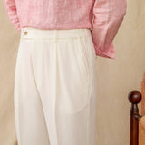 Livorno Seersucker Pleated Straight Fit Trousers