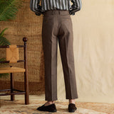 Bergamo Cotton Linen Blend Double Pleated Straight Fit Trousers