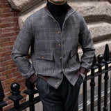 Prince Of Wales Wool Blend Button Up Bomber Jacket