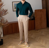 Textured Knit Cotton Blend Long Sleeve Polo