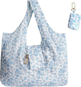 Floral foldable keychain tote bag folded into compact pouch