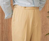 Marbella Cotton Linen Straight Fit Pleated Trousers