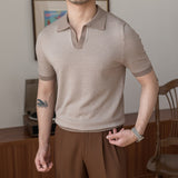 Buttonless Honeycomb Contrast Knitted Polo