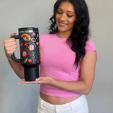 Mexican Embroidery 40oz Insulated Tumbler with Straw