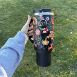 Mexican Embroidery 40oz Insulated Tumbler with Straw