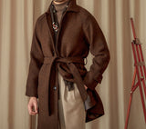 Perugia Belted Herringbone Wool Blend Coat