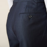 Lazio Herringbone Striped Straight Fit Pleated Trousers