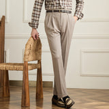 Hollywood Herringbone Straight Fit Double Pleated Trousers