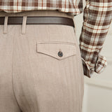Hollywood Herringbone Straight Fit Double Pleated Trousers