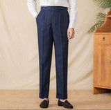 Marbella Cotton Linen Straight Fit Pleated Trousers