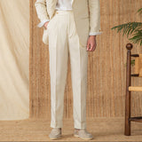 Marbella Cotton Linen Straight Fit Pleated Trousers