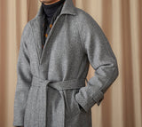 Perugia Belted Herringbone Wool Blend Coat