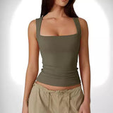 Summer Square-neck Tank Solid Sleeveless Tops